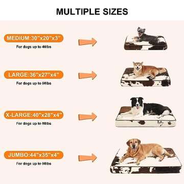 Bedfolks 4" Thick Orthopedic Dog Bed for Large Dogs, Egg Crate Foam Dog Bed with Lining and Removable Cover, Reversible Washable Dog Mattress for Crate, Cowhide