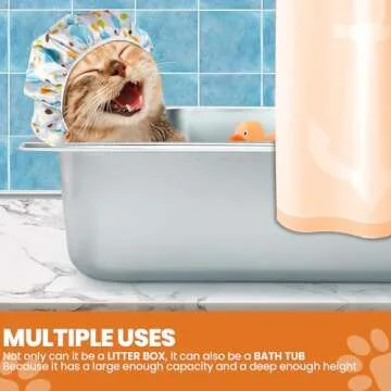 Stainless Steel Cat Litter Box with High Sides - Never Absorbs Odor, Stains or Rusts - Non Stick Smooth Surface for Cats and Rabbits