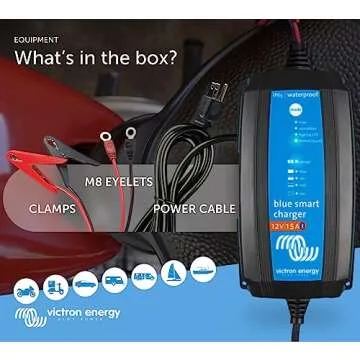 Victron Energy Blue Smart IP65 Smart Car Battery Charger 12V 15A, Float & Trickle Charger and Desulfator for Motorcycle, ATV, RV, Lithium and Deep Cycle Batteries