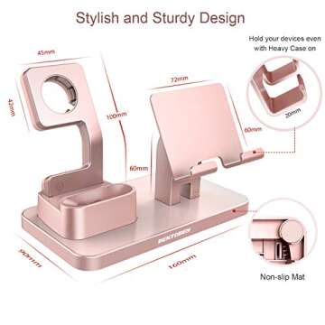 KANGYA 3 in 1 Charging Stand, Charging Dock Compatible with Airpods Pro 2/1 Apple Watch SE/6/5/4/3/2 iPhone 13 12 11 SE 2020 Xs Max XR X 8 7 6S 6 Plus 5S 5 Android Smartphone iPad Tablet, Rose Gold