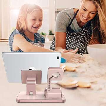 KANGYA 3 in 1 Charging Stand, Charging Dock Compatible with Airpods Pro 2/1 Apple Watch SE/6/5/4/3/2 iPhone 13 12 11 SE 2020 Xs Max XR X 8 7 6S 6 Plus 5S 5 Android Smartphone iPad Tablet, Rose Gold