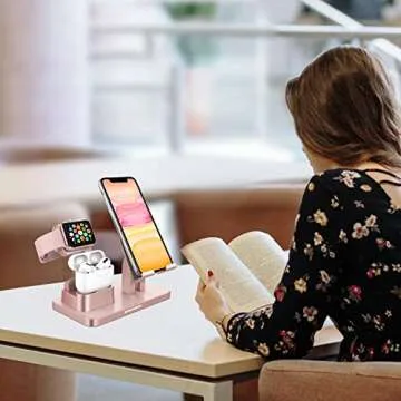 KANGYA 3 in 1 Charging Stand, Charging Dock Compatible with Airpods Pro 2/1 Apple Watch SE/6/5/4/3/2 iPhone 13 12 11 SE 2020 Xs Max XR X 8 7 6S 6 Plus 5S 5 Android Smartphone iPad Tablet, Rose Gold