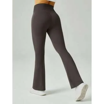 FireSwan Women's Flare Yoga Pants V Waist Flared Leggings High Waisted Bootcut Workout Pants Tummy Control(Brown XS)