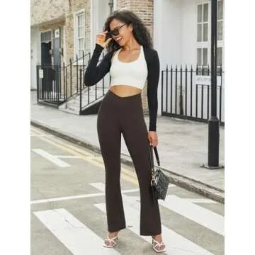 FireSwan Women's Flare Yoga Pants V Waist Flared Leggings High Waisted Bootcut Workout Pants Tummy Control(Brown XS)