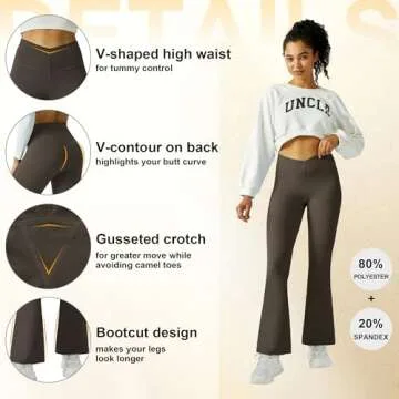 FireSwan Women's Flare Yoga Pants V Waist Flared Leggings High Waisted Bootcut Workout Pants Tummy Control(Brown XS)
