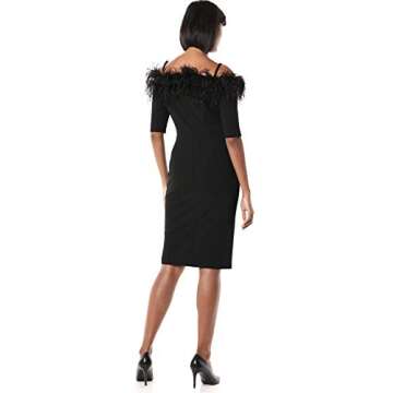 Calvin Klein Women's Solid Sheath with Feather Trim Neckline