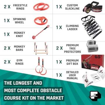 Fofana Ninja Warrior Obstacle Course for Kids – 32-Piece Backyard Playset, 9 Fun Training Obstacle...