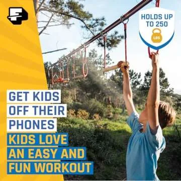 Fofana Ninja Warrior Obstacle Course for Kids – 32-Piece Backyard Playset, 9 Fun Training Obstacles, 65 Ft Slackline Kit Accessories - Outside Line Ninja Kids Toys, Outdoor Play Equipment