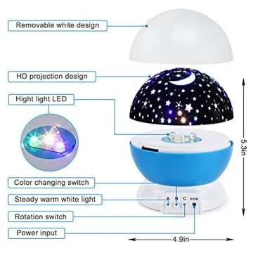 Votozi Night Light for Kids, Kids Night Light, Moon and Star Projector 360 Degree Rotation - 4 LED Bulbs 9 Light Color Changing with USB Cable, Unique Gift for Men Women Children