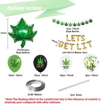 CYMYLAR 47pcs 'lets get lit' Party decorations for adults, weed set includes Latex Marijuana balloon...
