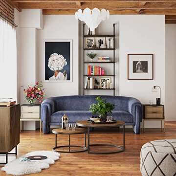 Andrew End, Bedside or Side Table in Matte Black Finish with Two Natural Rattan Drawers Doors for Storage and Brass Gold Accents for Living Room or Bedroom, Black/Cane/Gold, Set of 2