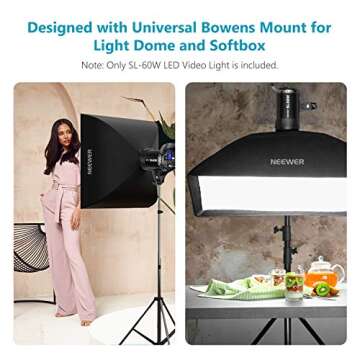 Neewer SL-60W LED Video Light White 5600K Version, 60W CRI 95+, TLCI 90+ with Remote Control and Reflector, Continuous Lighting Bowens Mount for Video Recording, Children Photography, Outdoor Shooting