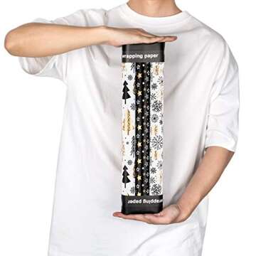 MAYPLUSS Wrapping Paper Roll - Mini Roll - 17 inch X 120 inch Per roll - 3 Different Christmas Black...