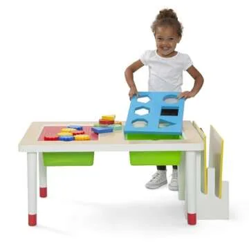 Delta Children Play and Learn Sensory Table for Kids – Includes Shape Sorting, Building Block Baseplate, Gears and Musical Instruments - Use as Sand Table/Sensory Table/Activity Table, White/Primary