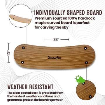 Swurfer The Original Tree Swing Stand Up Surfing Swing with Skateboard Seat Design and Adjustable Handles (Bamboo-Limited Edition)