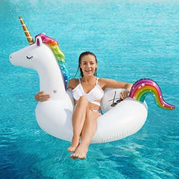 Inflatable Unicorn Flamingo Pool Floats - Jasonwell 2 Pack Pool Floaties Inflatables Rafts for Swimm...