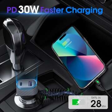 Car Charger 60W Super Fast Charging, QC3.0 USB C Car Phone Charger with 3.2ft PD 30W Type C Cable, 3 in 1 Car Adapter for iPhone 16/15/14/13Pro Max Plus Samsung Galaxy Google Pixel/Android Grey
