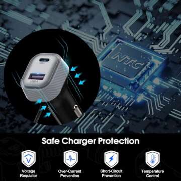 Car Charger 60W Super Fast Charging, QC3.0 USB C Car Phone Charger with 3.2ft PD 30W Type C Cable, 3 in 1 Car Adapter for iPhone 16/15/14/13Pro Max Plus Samsung Galaxy Google Pixel/Android Grey