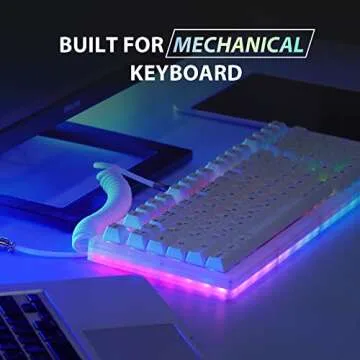 EPOMAKER Mix 1.8m Coiled Keyboard Cable, USB C to USB A TPU Cable for Mechanical Gaming Keyboard, with Detachable Metal Aviator for Custom Keyboard, White