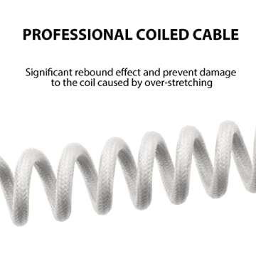 EPOMAKER Mix 1.8m Coiled Keyboard Cable, USB C to USB A TPU Cable for Mechanical Gaming Keyboard, with Detachable Metal Aviator for Custom Keyboard, White