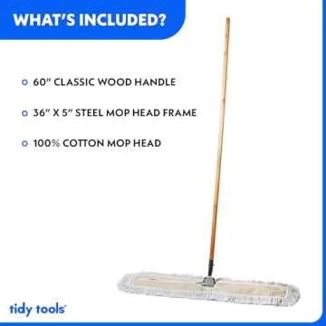 Tidy Tools Commercial Dust Mop & Floor Sweeper, 36 in. Dust Mop for Hardwood Floors, Cotton Reusable Dust Mop Head, Wooden Broom Handle, Industrial Dry Mop for Floor Cleaning & Janitorial Supplies…