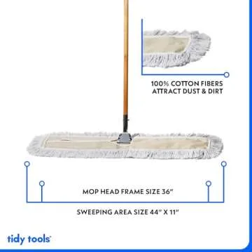 Tidy Tools Commercial Dust Mop & Floor Sweeper, 36 in. Dust Mop for Hardwood Floors, Cotton Reusable Dust Mop Head, Wooden Broom Handle, Industrial Dry Mop for Floor Cleaning & Janitorial Supplies…