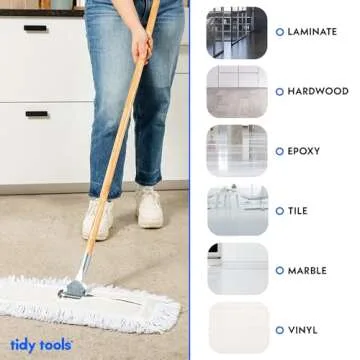Tidy Tools Commercial Dust Mop & Floor Sweeper, 36 in. Dust Mop for Hardwood Floors, Cotton Reusable Dust Mop Head, Wooden Broom Handle, Industrial Dry Mop for Floor Cleaning & Janitorial Supplies…
