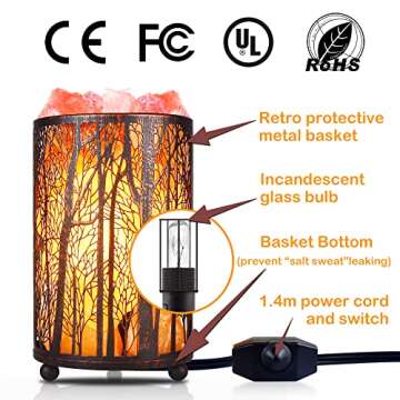 Himalayan Pink Salt Lamp, Natural Salt Rock Lamp with Retro Forest Basket and Dimmer Switch, Romanti...
