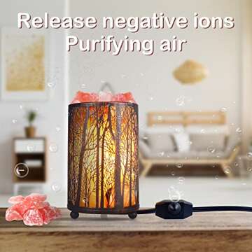 Himalayan Pink Salt Lamp, Natural Salt Rock Lamp with Retro Forest Basket and Dimmer Switch, Romantic Night Light Plug in, Decor Desk Lamp