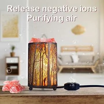 Himalayan Pink Salt Lamp, Natural Salt Rock Lamp with Retro Forest Basket and Dimmer Switch, Romantic Night Light Plug in, Decor Desk Lamp