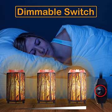 Himalayan Pink Salt Lamp, Natural Salt Rock Lamp with Retro Forest Basket and Dimmer Switch, Romantic Night Light Plug in, Decor Desk Lamp