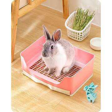 Baffect Rabbit Litter Box, 2pcs Set (Pink)