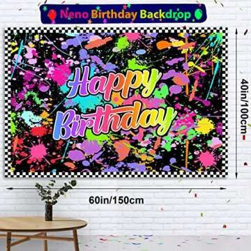 Winrayk Glow in the Dark Neon Birthday Party Decorations, Neon Balloon Arch Kit with Backdrop Tablecloth Hanging Swirl UV Neon Balloon, 130Pcs Adult Teen Kid Girls Boys Glow in the Dark Party Supplies