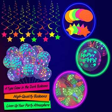 Winrayk Glow in the Dark Neon Birthday Party Decorations, Neon Balloon Arch Kit with Backdrop Tablecloth Hanging Swirl UV Neon Balloon, 130Pcs Adult Teen Kid Girls Boys Glow in the Dark Party Supplies