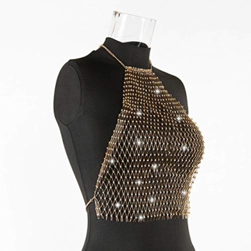 Glitter Rhinestone Halter Tank Top for Women