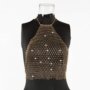 Glitter Rhinestone Halter Tank Top for Women