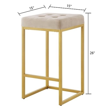 Buy 24KF Contemporary Gold Velvet Bar Stool Set Now