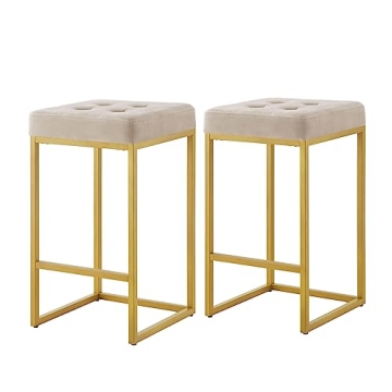 Buy 24KF Contemporary Gold Velvet Bar Stool Set Now
