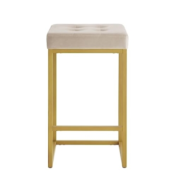 Buy 24KF Contemporary Gold Velvet Bar Stool Set Now