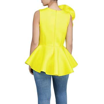 Women's Elegant Round Neck Sleeveless Flounce Ruffle Hem Flower Peplum Blouse Shirt Tops Clubwear Yellow, Medium