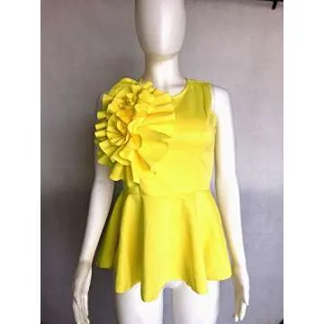Elegant Sleeveless Ruffle Hem Peplum Blouse - Yellow