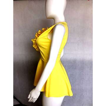 Women's Elegant Round Neck Sleeveless Flounce Ruffle Hem Flower Peplum Blouse Shirt Tops Clubwear Yellow, Medium