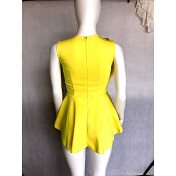 Women's Elegant Round Neck Sleeveless Flounce Ruffle Hem Flower Peplum Blouse Shirt Tops Clubwear Yellow, Medium