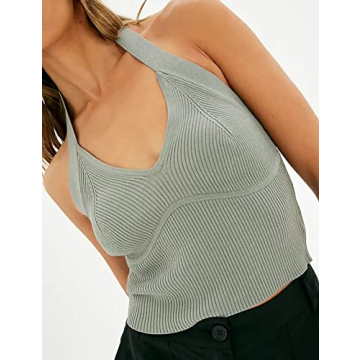 Meladyan Women V Neck Halter Tops - Stylish Backless Crop Tank