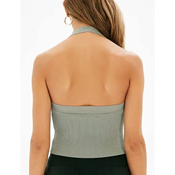 Meladyan Women V Neck Halter Tops - Stylish Backless Crop Tank