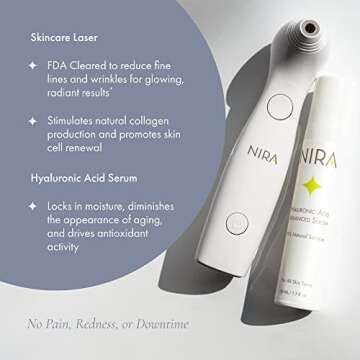 NIRA Skincare Laser & Serum Bundle - Includes Anti-Aging Laser & Hyaluronic Acid Serum - Reduces Appearance of Fine Lines & Wrinkles - FDA Cleared