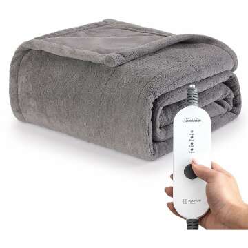 Sunbeam Royal Luxe Dove Grey Heated Throw Blanket - Cozy Warmth