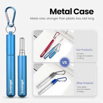 4-Pack Collapsible Stainless Steel Drinking Straws with Aluminum Case, Cleaning Brush, and Keychains - Silver, Blue, Red, Green