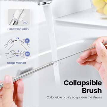 4-Pack Collapsible Stainless Steel Drinking Straws with Aluminum Case, Cleaning Brush, and Keychains - Silver, Blue, Red, Green