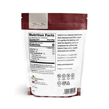 Sukrin:1 - All Natural 1:1 Sugar Substitute with Erythritol and Stevia, Zero Calorie Sweetener for Keto and Low Carb Diets, Gluten Free, Vegan, Baking, Non GMO, 8.8oz (1 Pack)